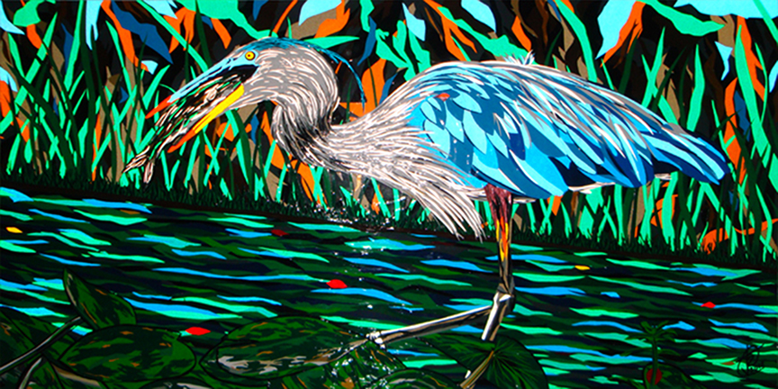 "Hungry Heron"  by T.J. Owens Art.   Signed prints are available at Jamie's website, tjowensjrart.com.  E-mail contact: jamie@tjowensjrart.com.