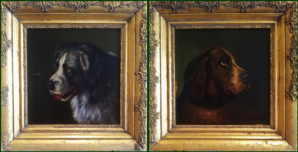 "Dogs" by Marie Therese de Jaham (1869 - 1916), oil on canvas. Restored by Mo's Art Supply, see them at History Antiques & Interiors in Covington.
