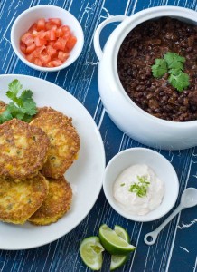 Black Bean Chili with Squash Fritters