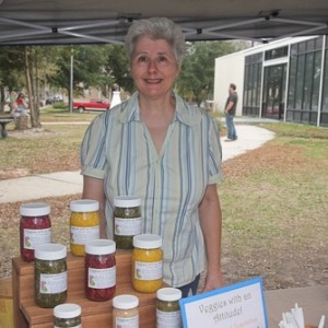 Charlene LeJeune, writer of the Covington Farmers Market Newsletter, at her booth Abundant Life Kitchen, which will be the food demo this week.