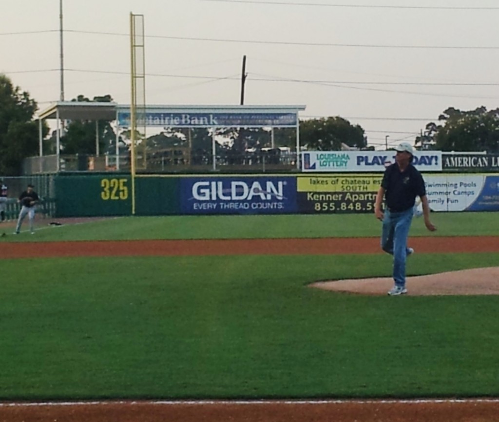 Covington Mayor Mike Cooper Throws First Pitch at St. Tammany Parish Business Night, Zephyr's Stadium